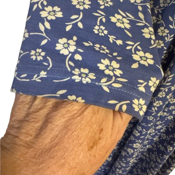 L.L. Bean Navy Floral 3/4 Sleeves Dress MEDIUM/LARGE #CL - Picture 4 of 8